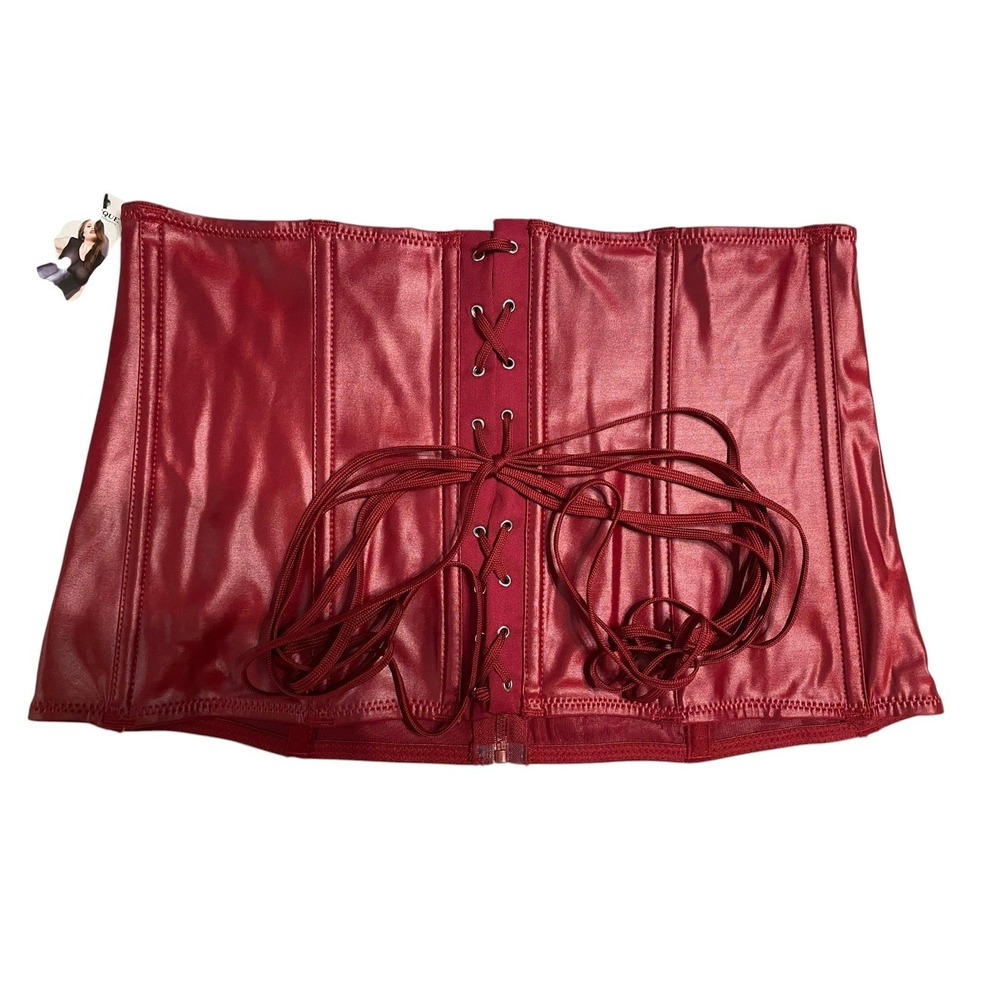 Darque by Coquette Diva Matte Wetlook Waist Cincher Merlot Red Corset 1X/2X NWT